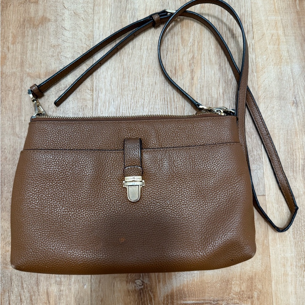 Michael Kors Brown Pebbled Leather Crossbody Bag with Gold Hardware